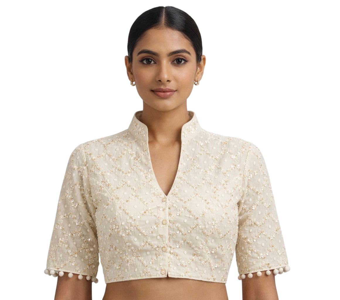 shree ambica creation Designer Collar Boat Neck Pattern Cotton Readymade Blouse for Saree-picture-29