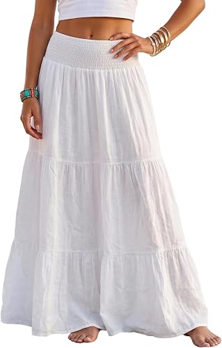 Maxi Boho Skirts for Women Slit Tiered Flowy Boho A Line Ruffle Stretch High Wai