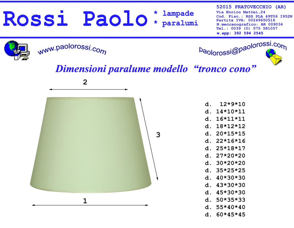 Paralume Prime Paolo Rossi tronco cono in tessuto avorio e interno PVC con rifinitura nocciola - Produzione Propria - Made in Italy (diametro cm 40)