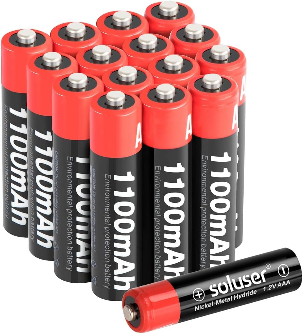AAA Rechargeable Batteries, Rechargeable AAA Batteries 1100mAh High-Capacity AAA Batteries 1.2V Ni-MH Low Self Discharge (AAA-16Pack)