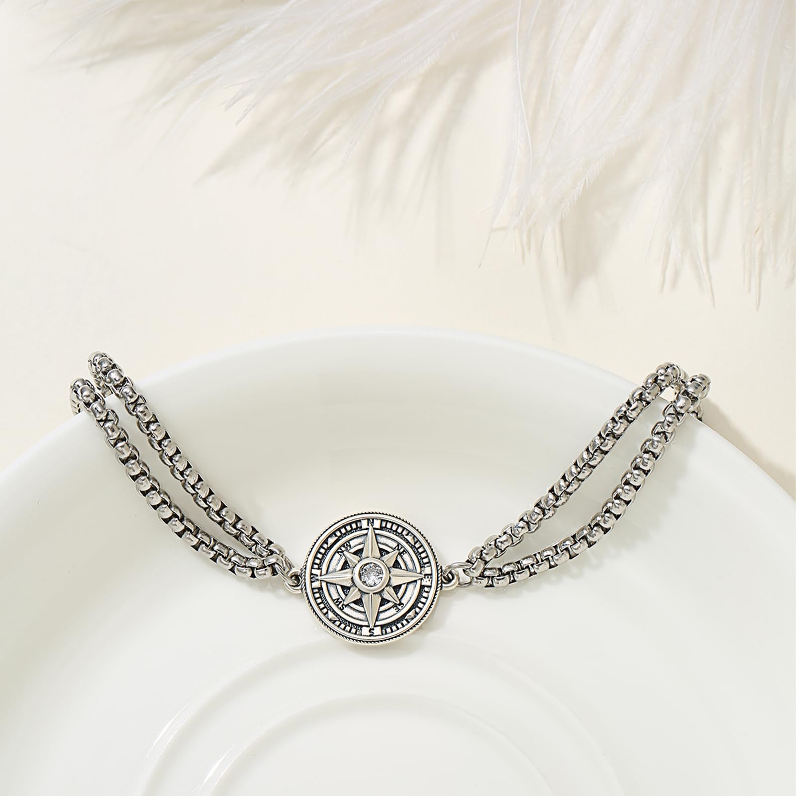 925 Sterling Silber Wikinger Armband für Männer Wolf/Drache/Odin/Kompass Armband Wikinger Schmuck Geschenke, mit Edelstahlkette