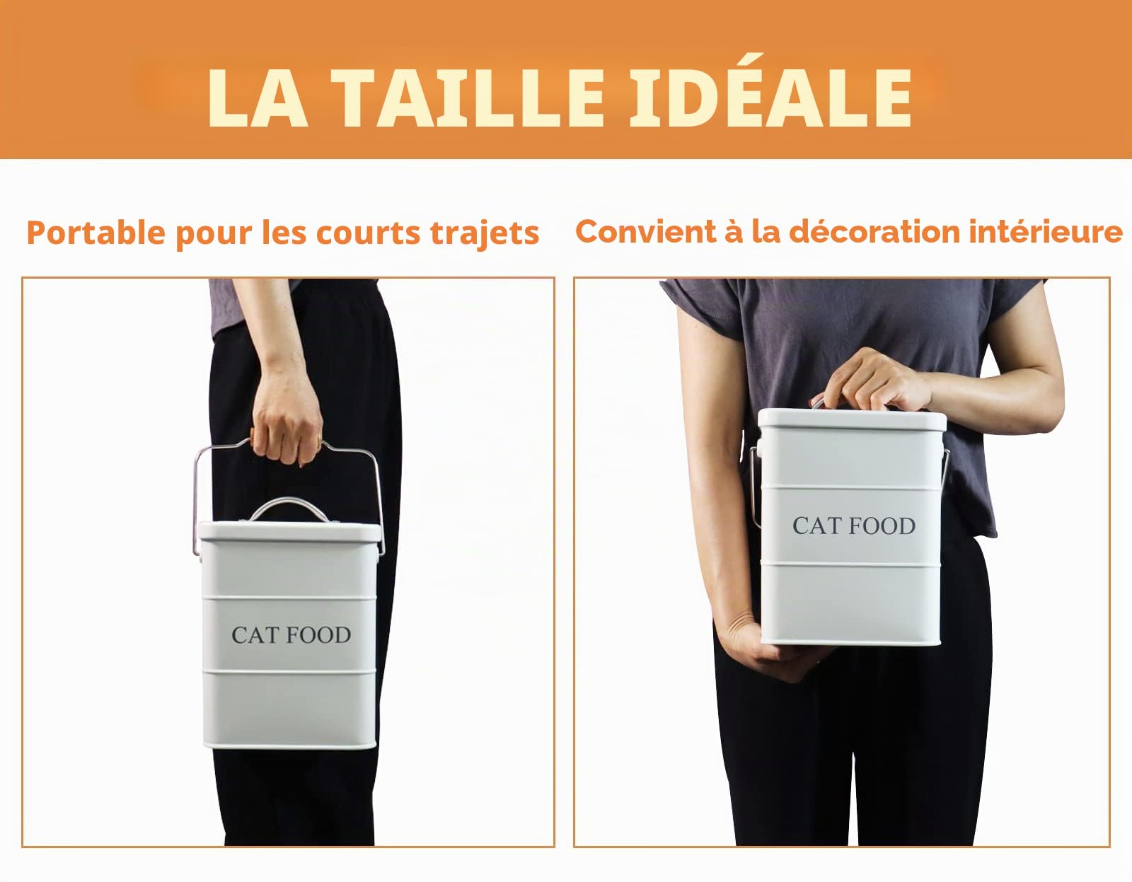 Geyecete Boîtes pour Nourriture et friandises Animaux -Conteneur Croquette Chat -Couvercles en hermétiques -Acier Carbone revêtu - 6Lnourriture Boîtes de Rangement-Blanc