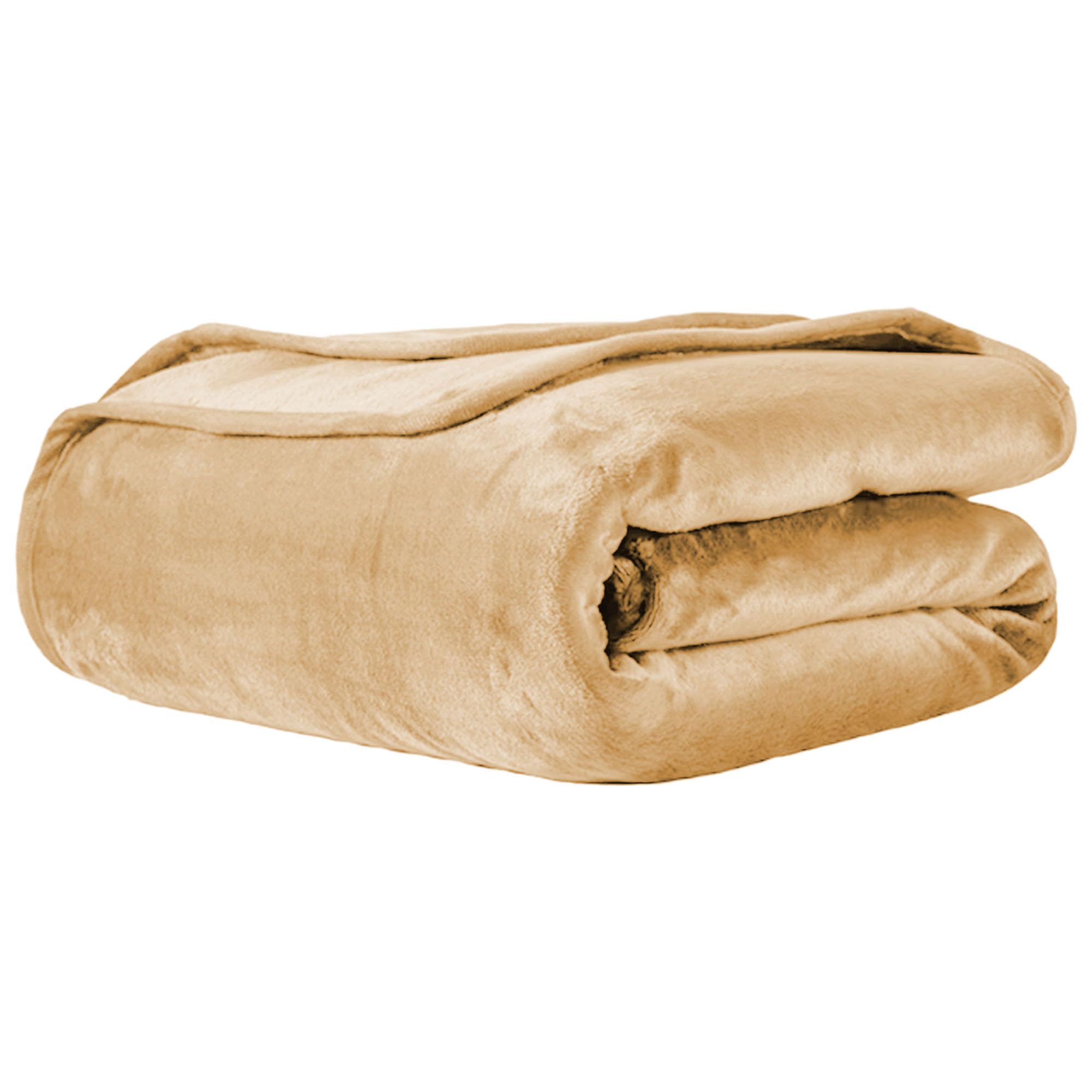 Couverture lit 150x150 haute qualité réversible et moelleuse couleur chameau chic