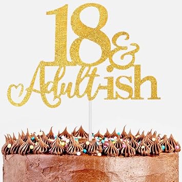 18th Birthday Cake Topper Glitter Happy 18th Bday Cake Topper 18 Cake Topper and Adultish for 18 Birthday Decorations 18th Birthday Decor 18 Bday Decorations for Girls Boys