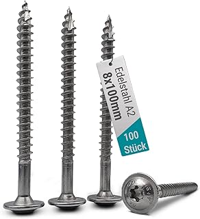 VOOXA 100 Stück Tellerkopf-Holzbauschrauben 8x100 mm, Edelstahl A2 | TX40 Teilgewinde, Cut-Spitze | Für Carport, Holzzaun, Terrassenüberdachung, Balkone