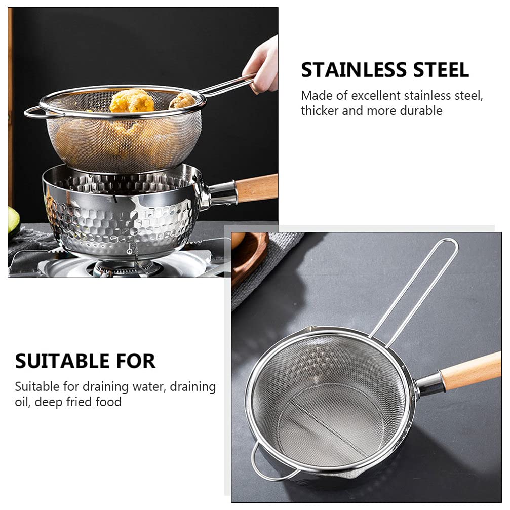 Colador de Mango Largo de Malla Fina de Acero Inoxidable de 20 cm: Ideal para freír, Pasta y Fideos