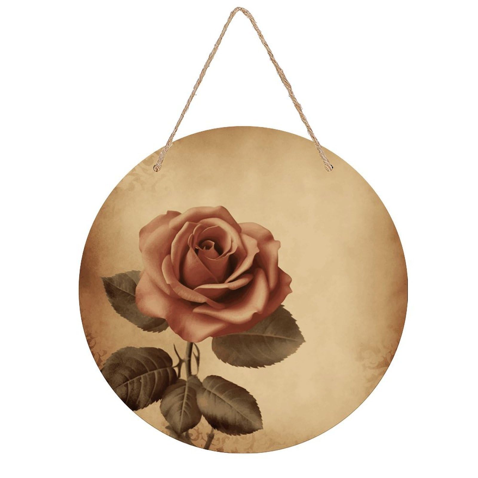 FekiLoot Vintage Rose Wall Art Decor Rustic Vintage Hanging Wall Sign Aesthetic Welcome Door Sign with Rope, Round Wood Walls Decoration Picture for Home Front Door 7.9x7.9 in