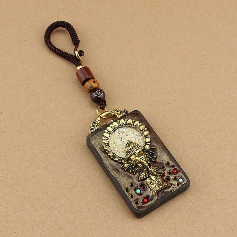 Mascot pendant Men's and Women's Wear Accessories 复古手作尼泊尔象神黑檀木唐卡汽车钥匙扣挂件异域风情包包挂饰品 1Pcs(1Pcs(红色）吉祥象神无事牌唐卡黑檀木钥匙扣)