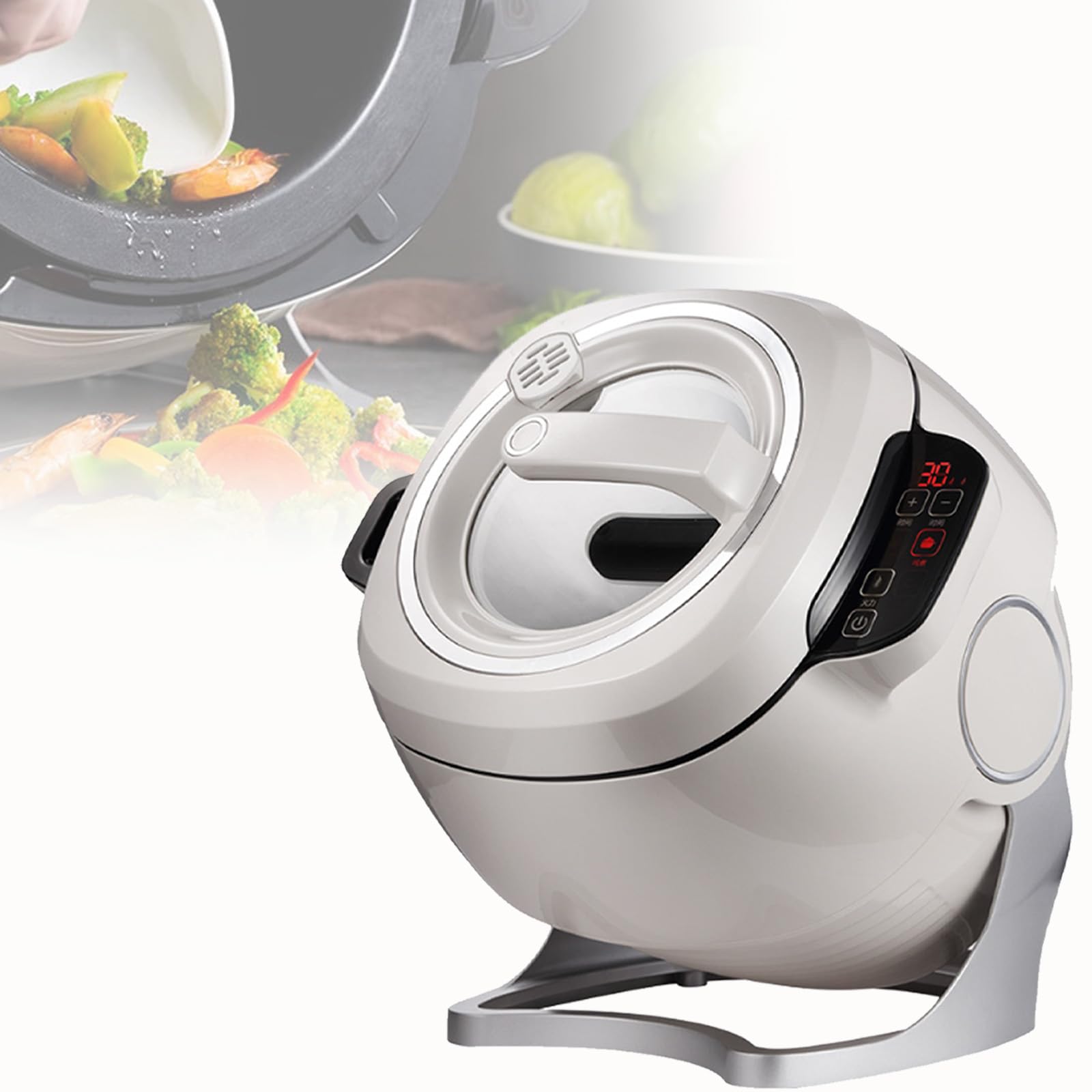Automatic Cooking Machine, Cocina automática inteligente de 2000 W y 6 litros, 360° Rotating, One-Click Smart Start, Three Speed Adjustable, for Stir Frying Stewing Cooking