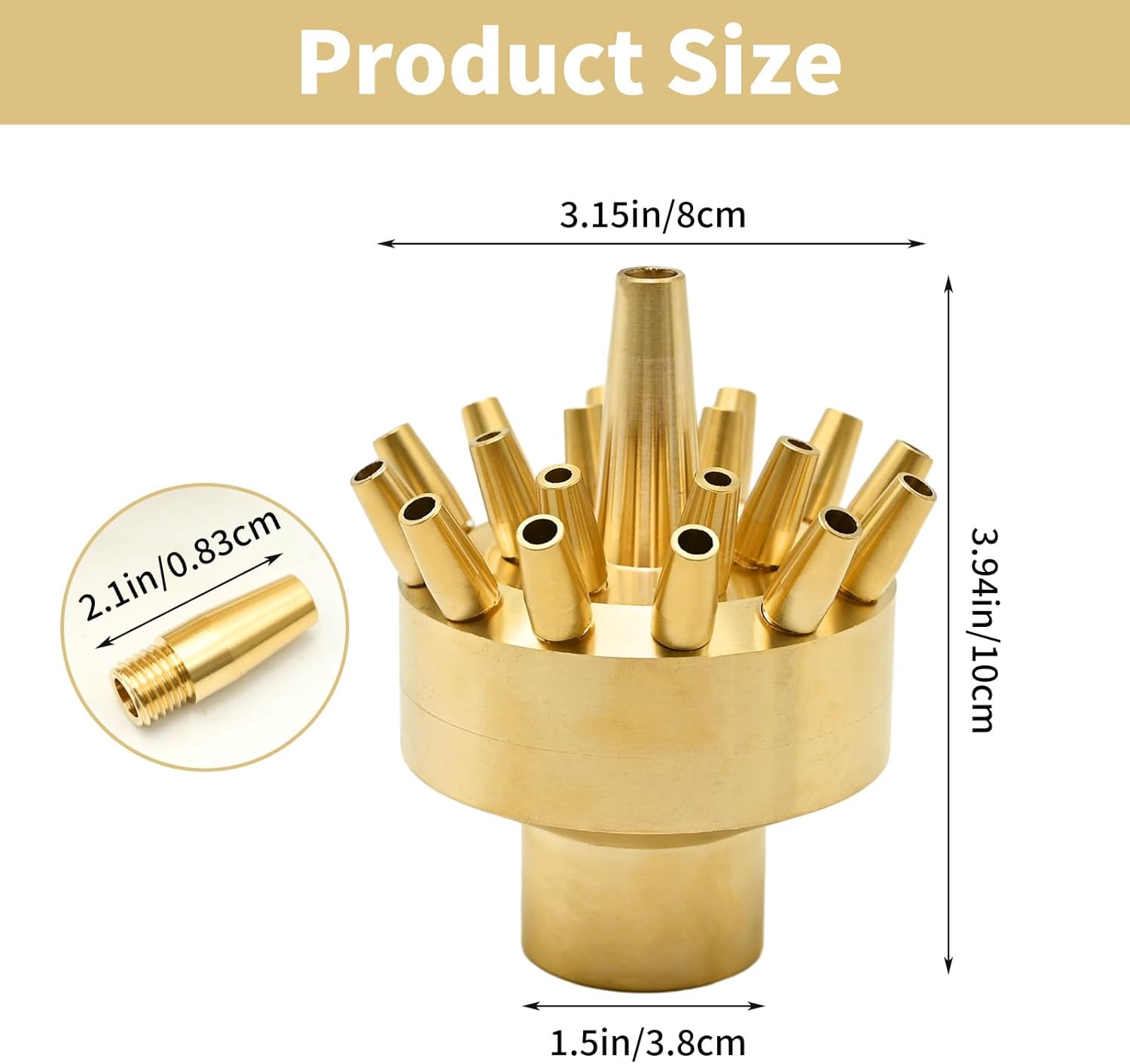 1 Inch Solid Brass Fountain Nozzle - 2 Tier & 3 Tier Water Jet Spray Head for Ponds, Gardens & Plaza Displays | DN25 Heavy-Duty Outdoor Nozzle (3-Tier Model)