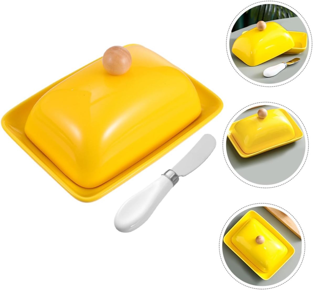 Ceramic Butter Tray with Lid and Knife Reusable Household Cheese Dish for Kitchen Storage and Serving Multipurpose Butter Keeper Cheese and Snacks