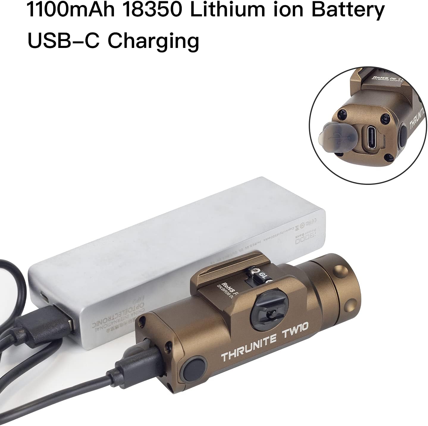 ThruNite TW10 Rechargeable Flashlight, 900 Lumens Adjustable Brightness Flashlight - Customized Black Scout Survival Edition - Desert Tan, Cool White - - 