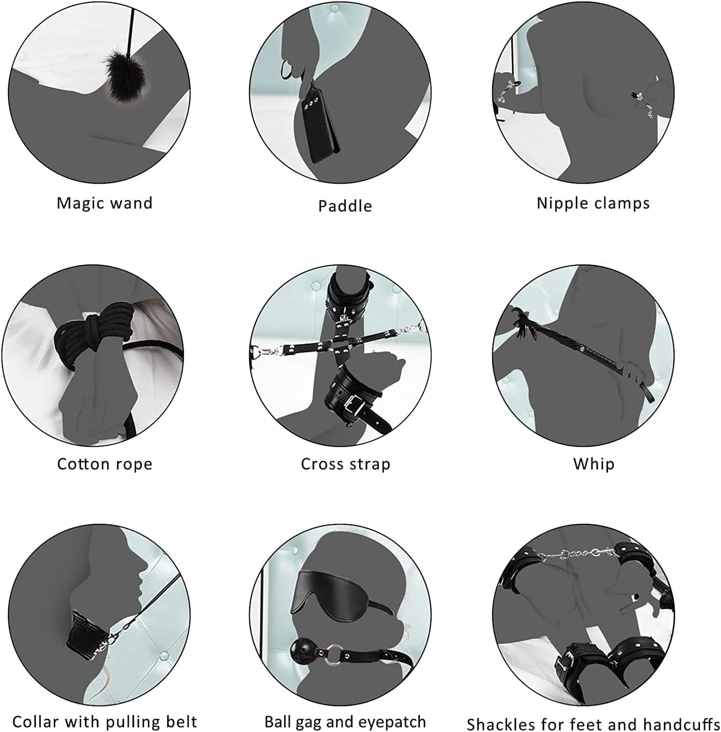 Bondge Ties Sex Bondage Wrist & Thigh Cuffs BDSM Restraints Set, Sex Funiture for Adult Couple Bed Restraint Sex Bondage Kit Chain Wrist and Ankle Tied Down for Women for Men Sweater Yoga t82