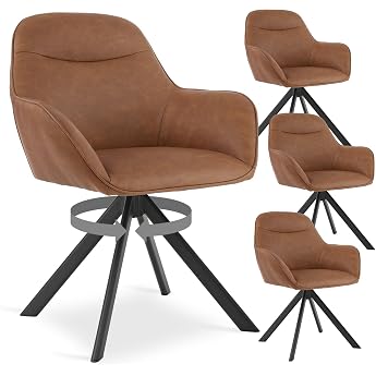 Swivel Dining Chairs Faux Leather Brown Set of 4 with Armrests