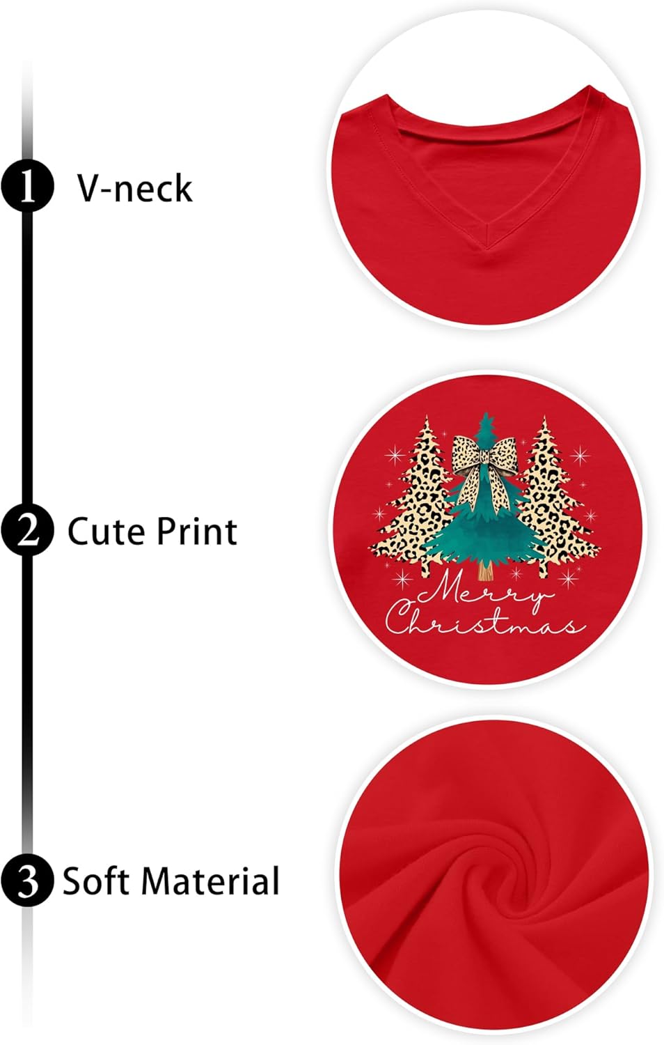 Christmas Shirts for Women Merry and Bright Christmas Shirt Christmas Tree Graphic V Neck Long Sleeve Tops - Image 6