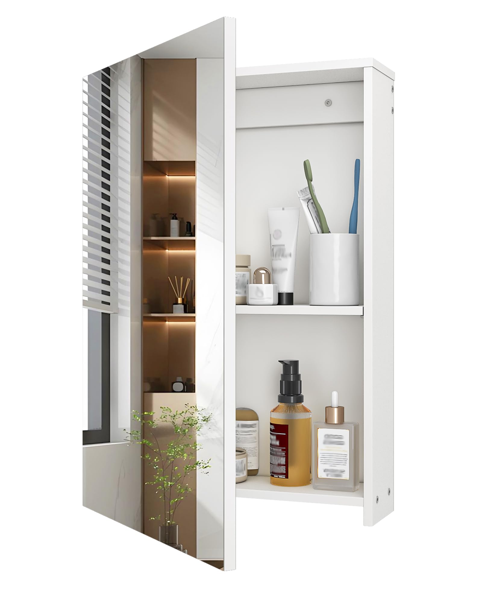 CHOEZON Bathroom Medicine Cabinet, Wall-Mounted Bathroom Vanity with Mirror, Bathroom Medicine Cabinet with Storage Function, Hanging Storage Cabinet, Adjustable Shelves, White