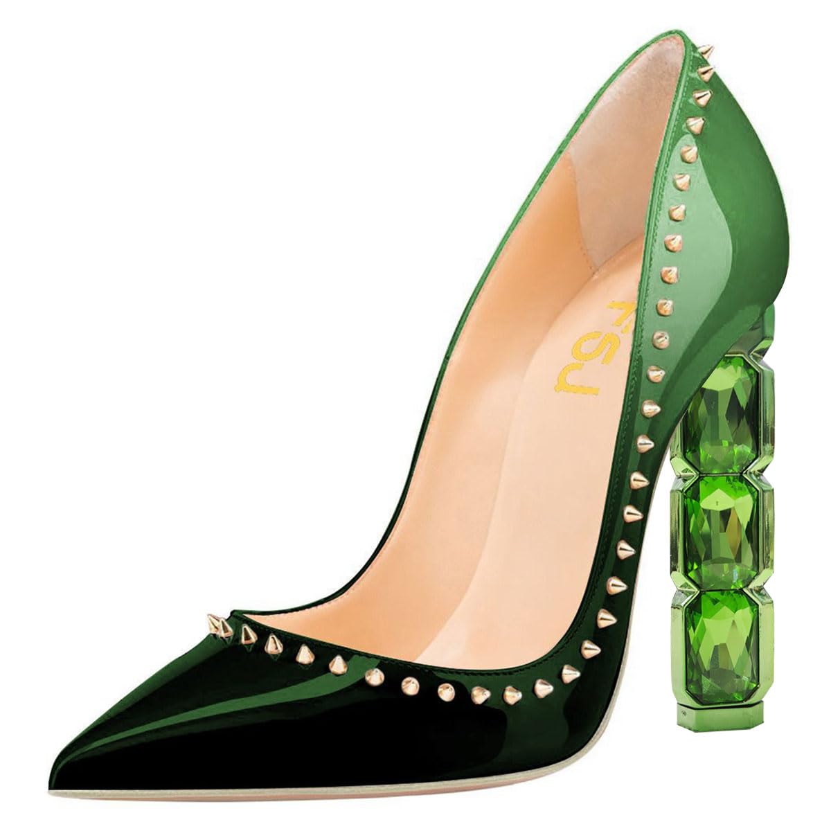 FSJ Women Jeweled High Heel Pointed Toe Pump Slip On Sparkling Crystal Bead Heel Sexy Ladies Bridal Evening Shoes Size 4-15 US