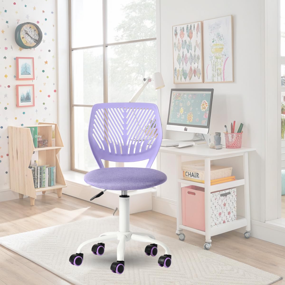 FurnitureR Sedia da ufficio colourate, seduta ergonomica girevole in altezza regolabile per computer, ruote a 5 raggi, sedie e sgabelli per la casa, sedile di lavoro, Morandi Viola