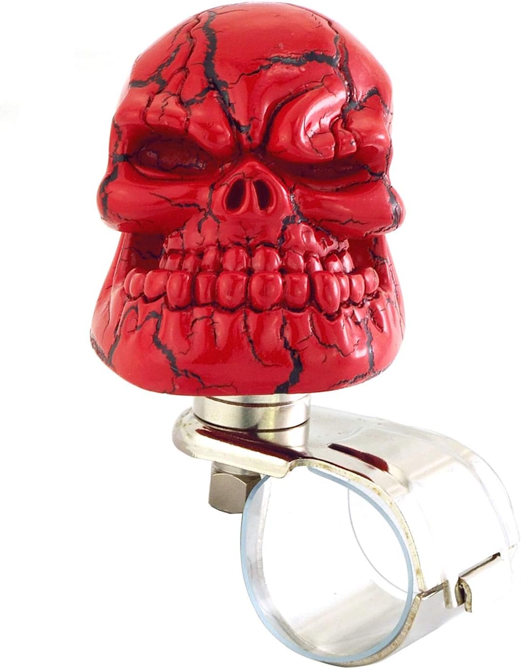 Lunsom Skull Shape Steering Wheel Spinner Resin Driving Power Handle Control Grip Booster Suicide Knob Car Turning Aid Helper Fit Universal Vehicle Red DX001B