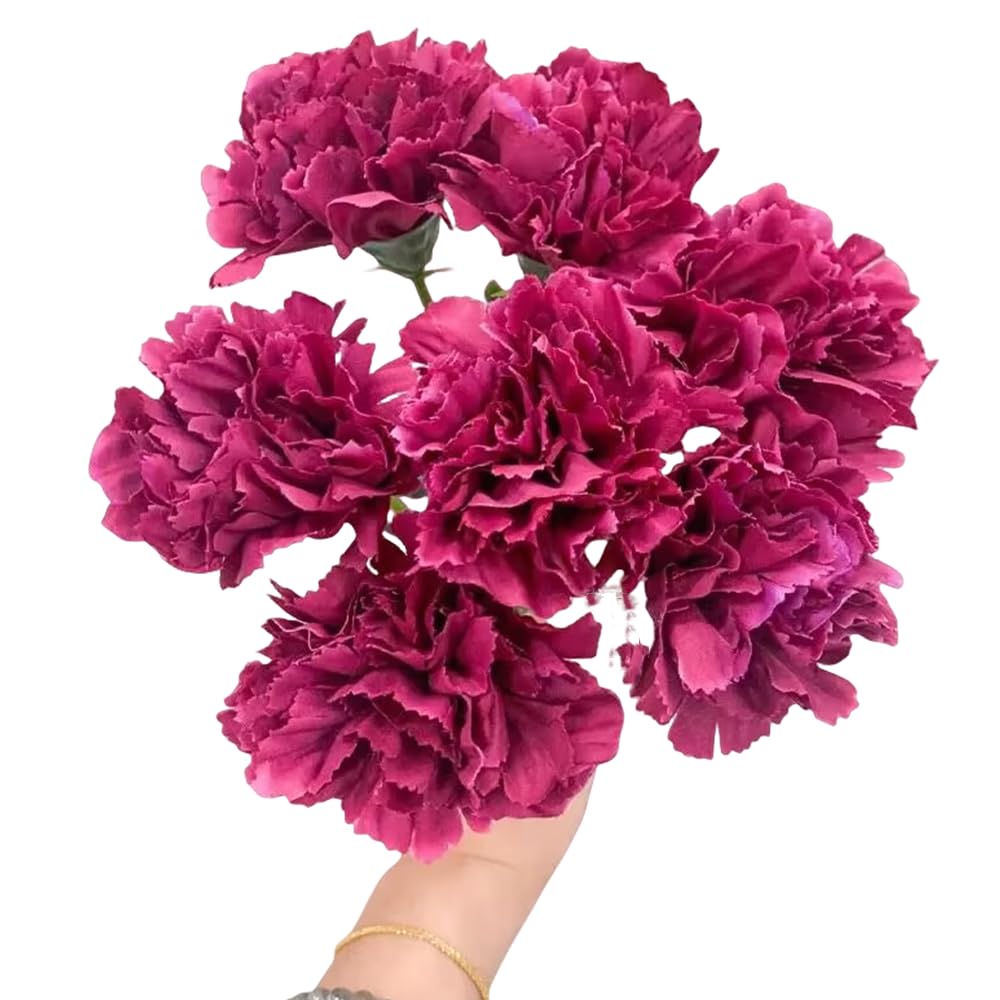 Rikyo Rose Red 11 Inch Bouquets 10 Stem Carnations,Outdoor Uv Resistant No Fade Artificial Flower,Mini Carnation Silk Petals Fake Flowers Forever Plants For Photo Props Home Party And Wedding Decor