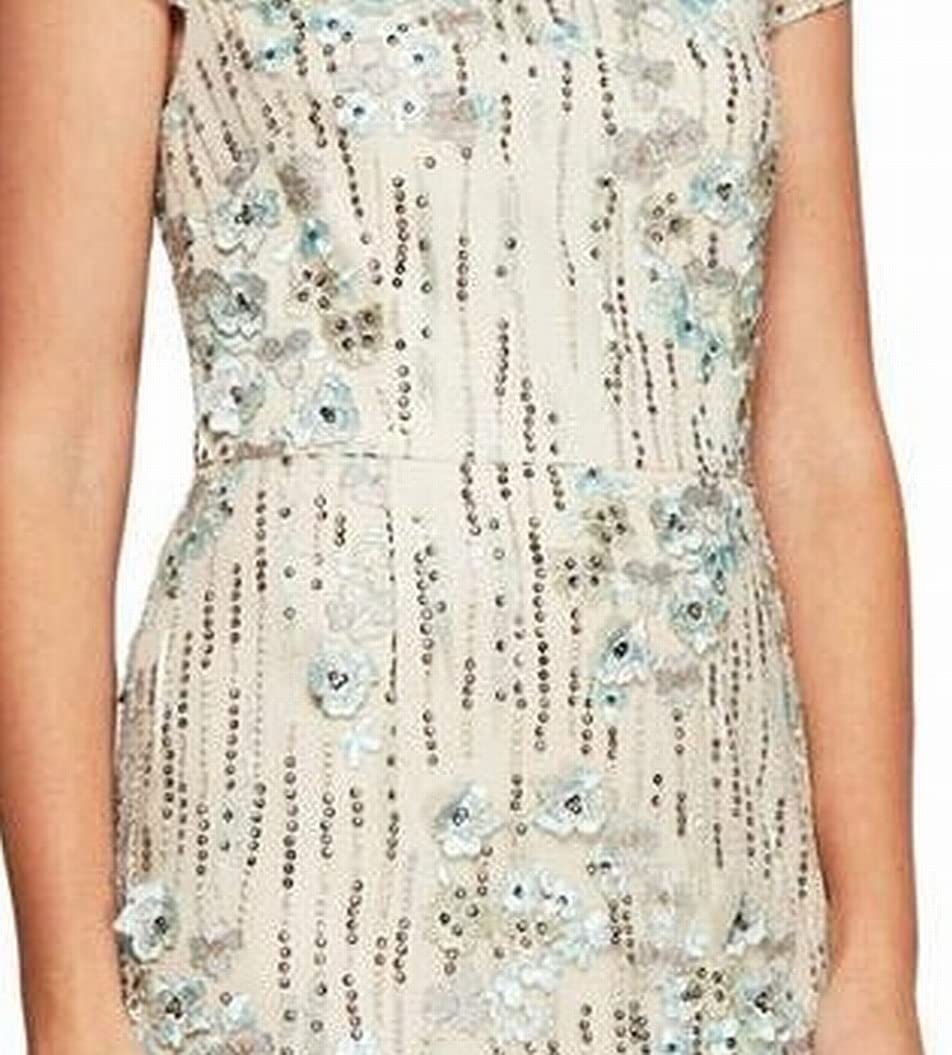 Alex Evenings Women's Long Embroidered Cap Sleeve Dress: 16 Cream