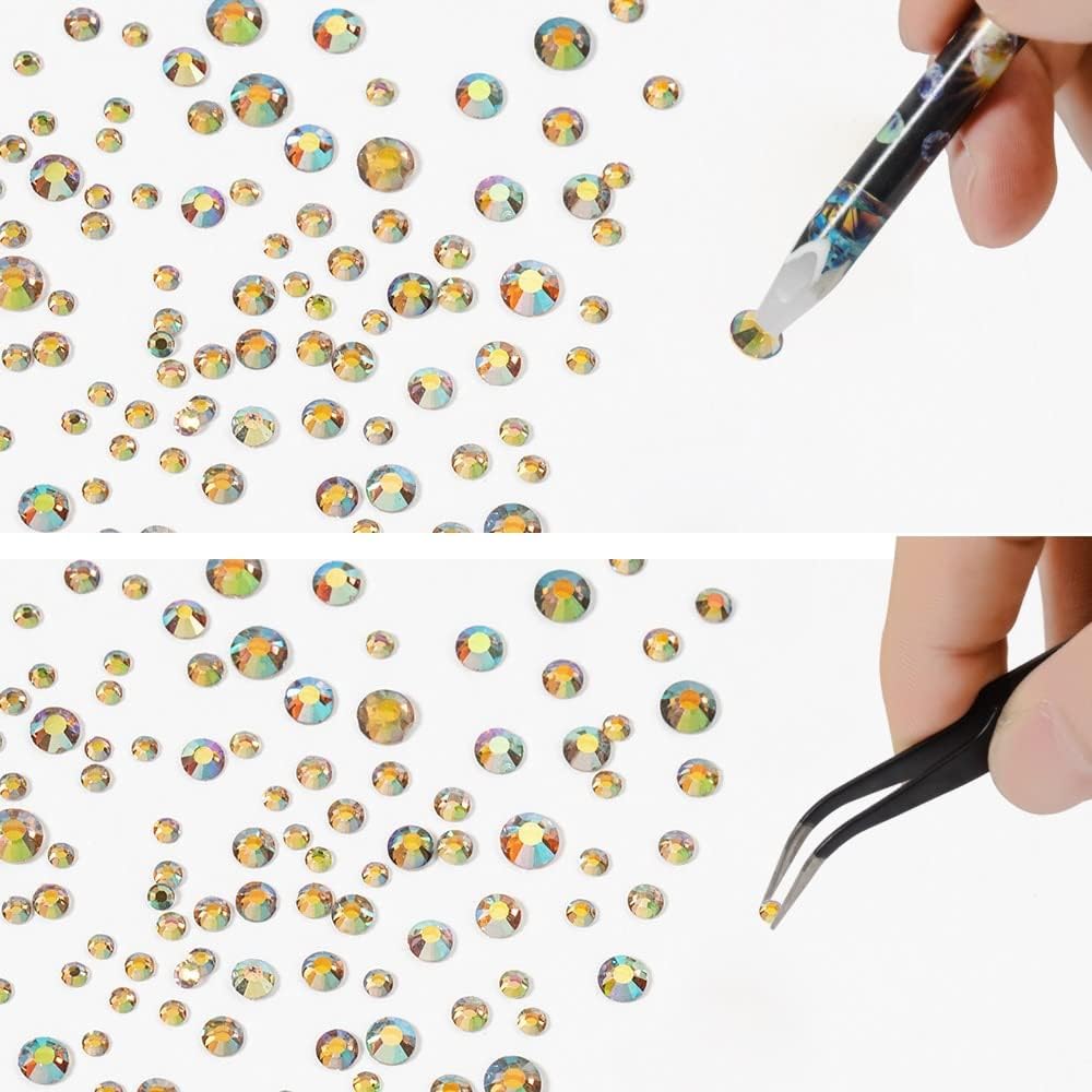 HNUIX Luxury Shini 3D Diamond Illusion Champagne Multi-Size Nail Rhinestones Flatback Nail Charms Flat Bottom Crystals Nail Art 3D Decoration Gem Kit - (Color: Champagne Illusion)