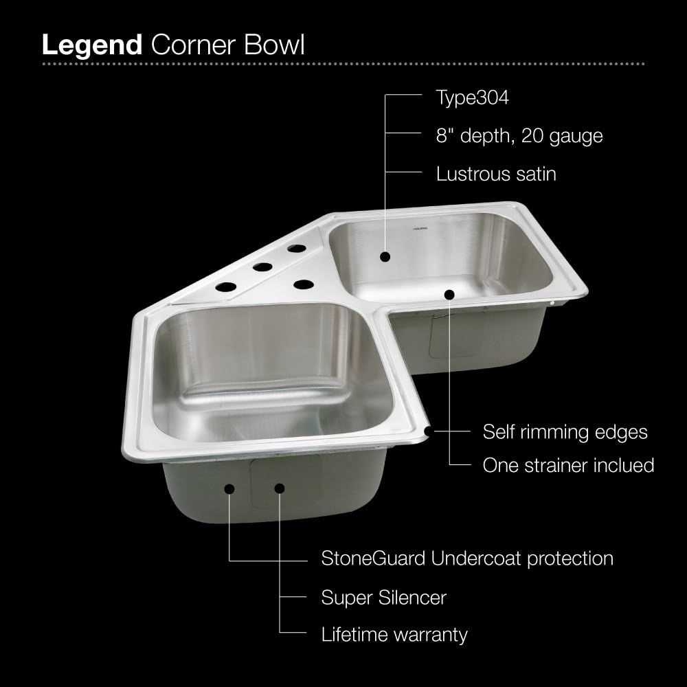 Up To 60% OFF Houzer LCR-3221-1 Legend Series Topmount Stainless Steel Corner Bowl Kitchen Sink, 31-7/8 in. W x 31-7/8 in. D x 8 in. H Up To 40% OFF Houzer LCR-3221-1 Legend Series Topmount Stainless Steel Corner Bowl Kitchen Sink, 31-7/8 in. W x 31-7/8 in. D x 8 in. H