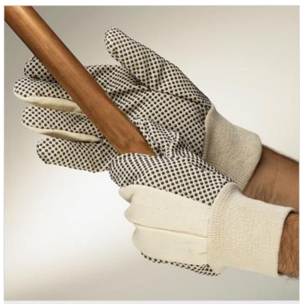 Liberty Glove & Safety 4505A Canvas Textile Work Gloves 10 oz. Cotton/Poly with Black PVC Dots, Knit Wrist, General-Purpose | One Size Fits Most (Pack of 12)