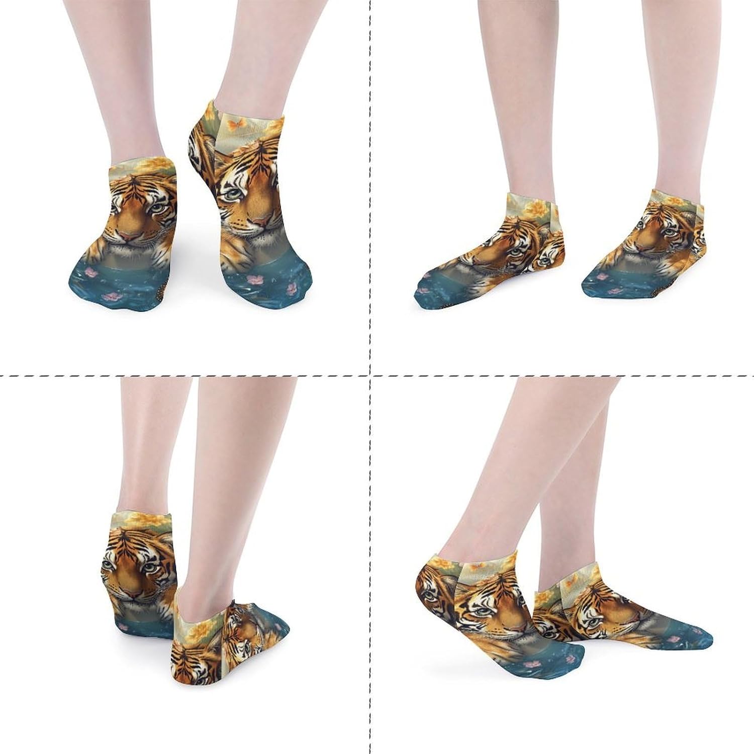 Funny Bathroom Tiger in Bathtub 5 Pairs Ankle Socks for Men Women No Show Low Cut Athletic Short Socks