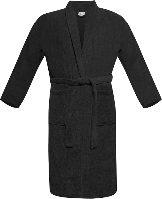 A & B TRADERS Bath Robe 100% Egyptian Cotton Terry Towelling Robe Gown Luxury and Super Soft (Black)