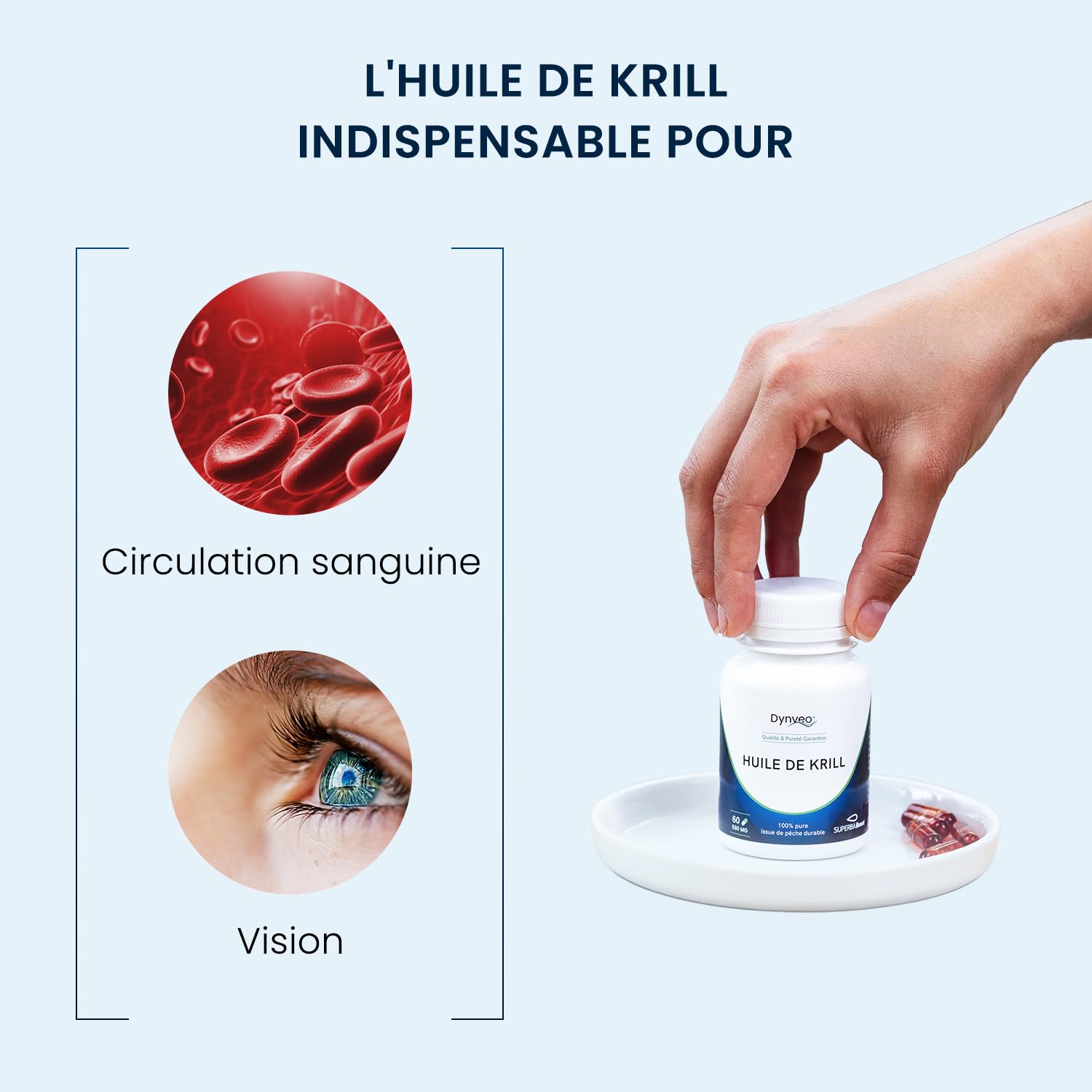 Huile de Krill Pure Superba Boost™ 590mg - Oméga-3 Phospholipidiques & Astaxanthine - Soutien Cœur, Cerveau & Vision - Pêche Durable - 60 Gélules Licaps® (1 à 2 mois) - Dynveo