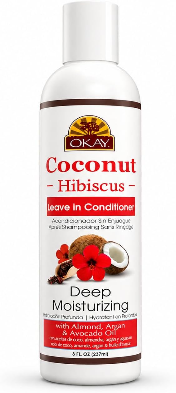 OKAY Coconut Hibiscus Leave-In Conditioner 8oz โ Hydrating & Strengthening Hair Treatment, Detangler & Frizz Control, Moisturizes & Repairs Hair, Sulfate Paraben Silicone-Free
