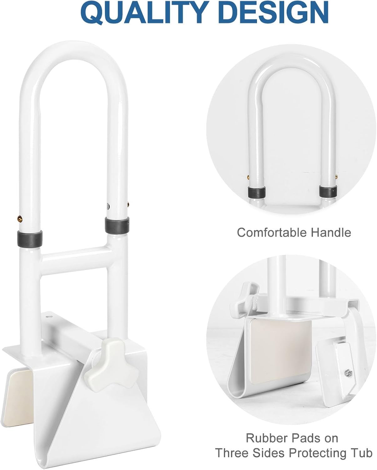 Adjustable Bathtub Safety Rail for Elderly, Tub Grab Bar for Bathroom, Assistance Bathtub Handle Clamp for Seniors Bath Handles Support and Fall Prevention, White