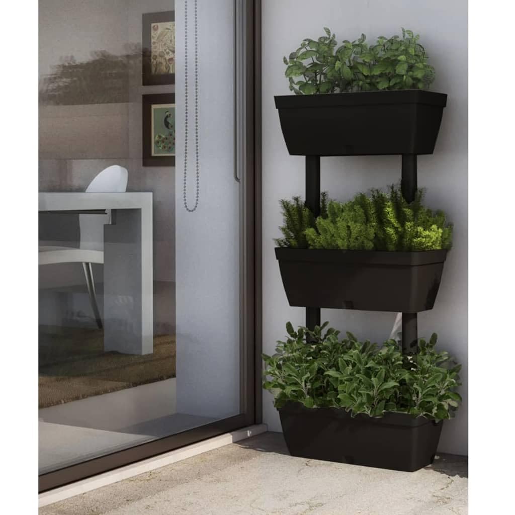 Macetero apilable de 6 piezas, jardinera de 100 cm de alto de TPR resistente en antracita, jardinera modular con almacenamiento de agua para balcón, terraza, jardín, jardinera de hierbas DIY