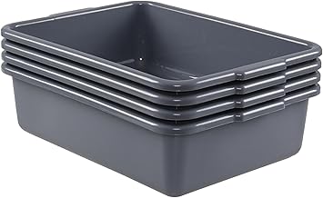 Quickquick 13 L Plastic Commercial Wash Basin, Food Service Bus Tubs, Deep Gray, 4 Packs
