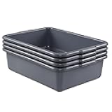 Quickquick 13 L Plastic Commercial Wash Basin, Food Service Bus Tubs, Deep Gray, 4 Packs