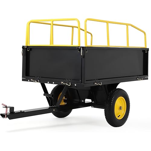 ATV UTV Trailer Tow Behind Dump Cart, 750Lbs 17 Cubic Feet, Heavy Duty Yard Garden Trailer Pull Behind Dump Trailer for Lawn Mower Tractor