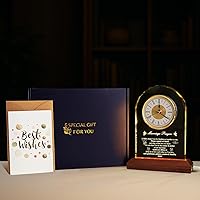Vista 6 de Regalos de boda para parejas de recién casados: elegante reloj de escritorio de cristal con base de luz de madera, regalo de matrimonio para novia