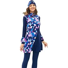 3 Pieces Set Plus Size Muslim Swimwear Women Printed Sports Islamic Burkini Patchwork Swimsuit Hijab Long Sleeves