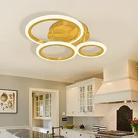Luminária de Teto Minimalista 3 Anéis Dourada, Ajustável 3 Temperaturas de Cor, LED Dimerizável, Lustre Moderno para Cozinha, Quarto, Sala de Estar, Corredor (3 Anéis)