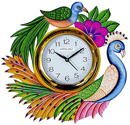 Image of Wooden Peacock Wall Clock Stylish Analog Clock for Living Room & Study Room (13 x 13 Inch)