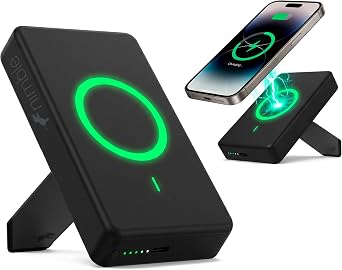 Nimble Champ Wireless Portable Charger - 10,000mAh MagSafe Power Bank with USB-C Cable, Qi2 Certified 15W Wireless & 20W USB-C Fast Charging, Built-in Stand for iPhone 17/16/15/14 Samsung Galaxy S25