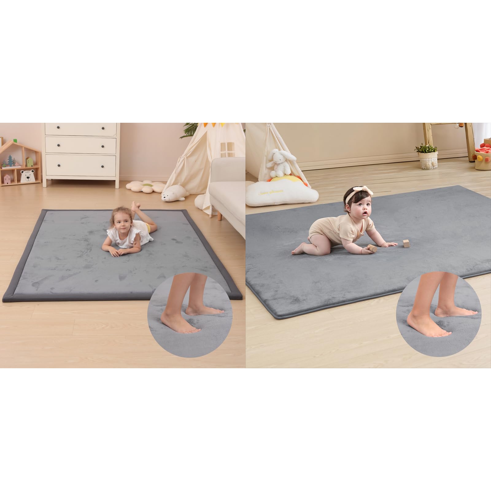 Huloosleep 59"79"1.3" Memory Foam Baby Play Mat Tummy Time Mat for Living Room or Nursery + 59"79"0.8" Non-Slip Crawling Mat Coral Velvet Play Mat for Kids,Infants,Toddlers, Tatami Mat,Yoga Mat