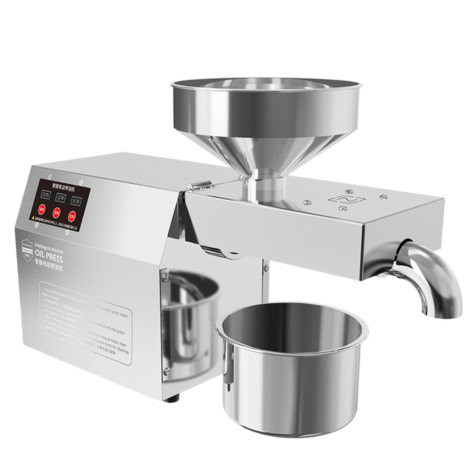 HADECOLL 304 Stainless Steel Nut Oil Extractor Seeds,1000W Cold Hot Press Seed Oil Extractor Automatic Oil Press Machine, Automatic Stainless Steel Cold Hot Food Grade Oil Extractor,