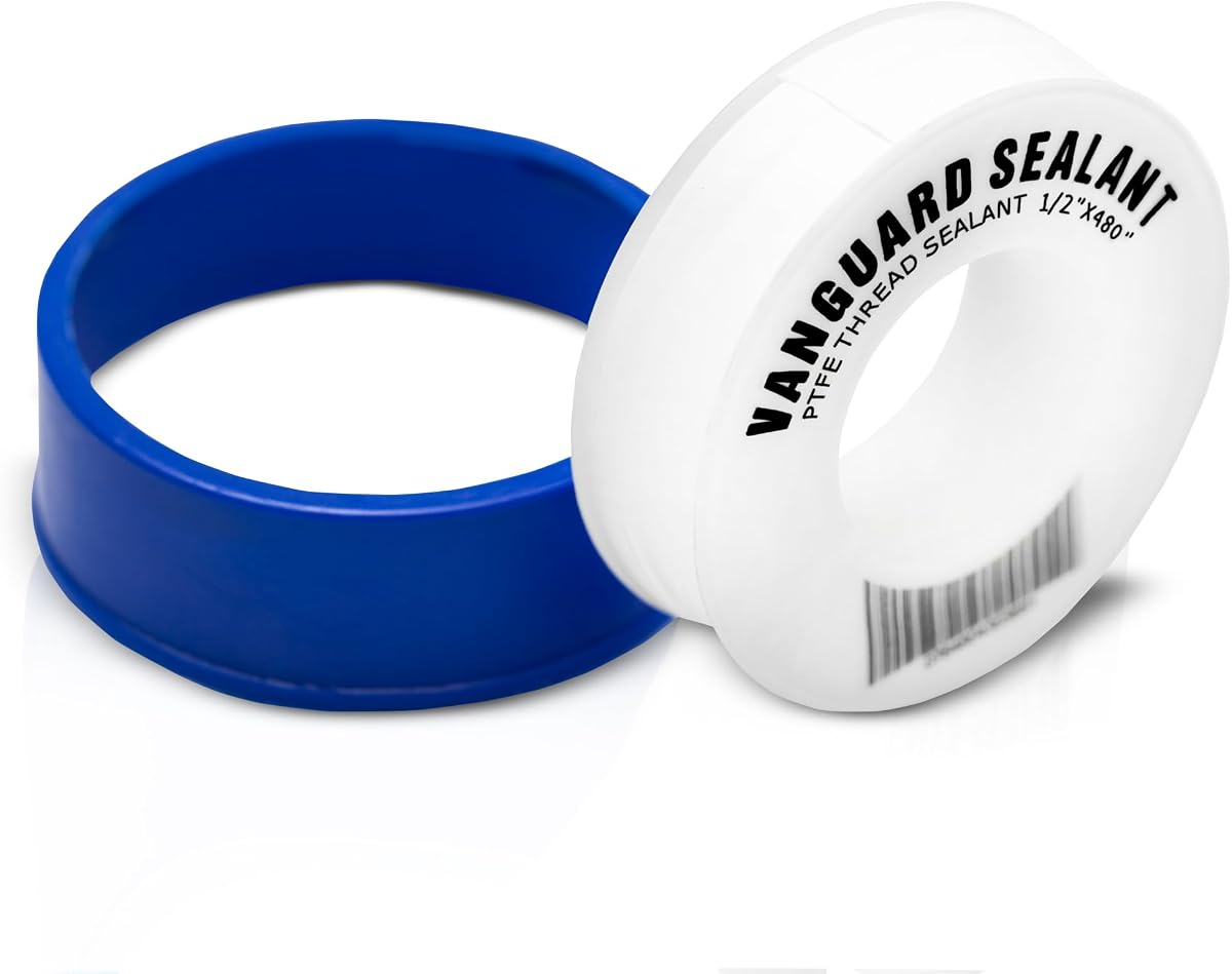 High Density PTFE Plumbers Tape for Shower Head, Faucet, and Water line Connections - Food Safe, White, 1/2" Width, 460" Length - Thread Sealant to Stop Water leaks