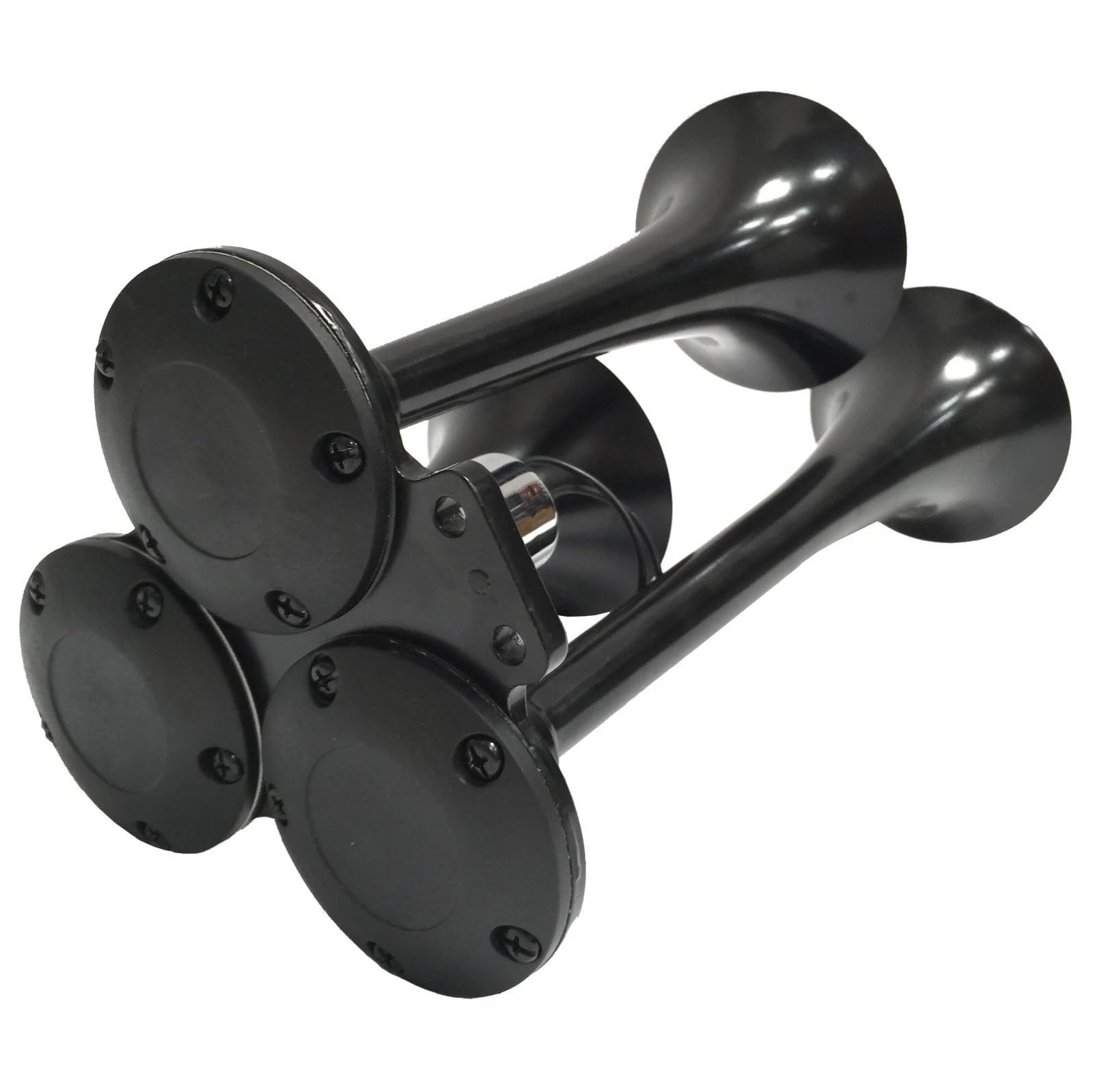 Train Air Horn Three 3 Black Trumpets with Heavy-Duty Electric Solenoid