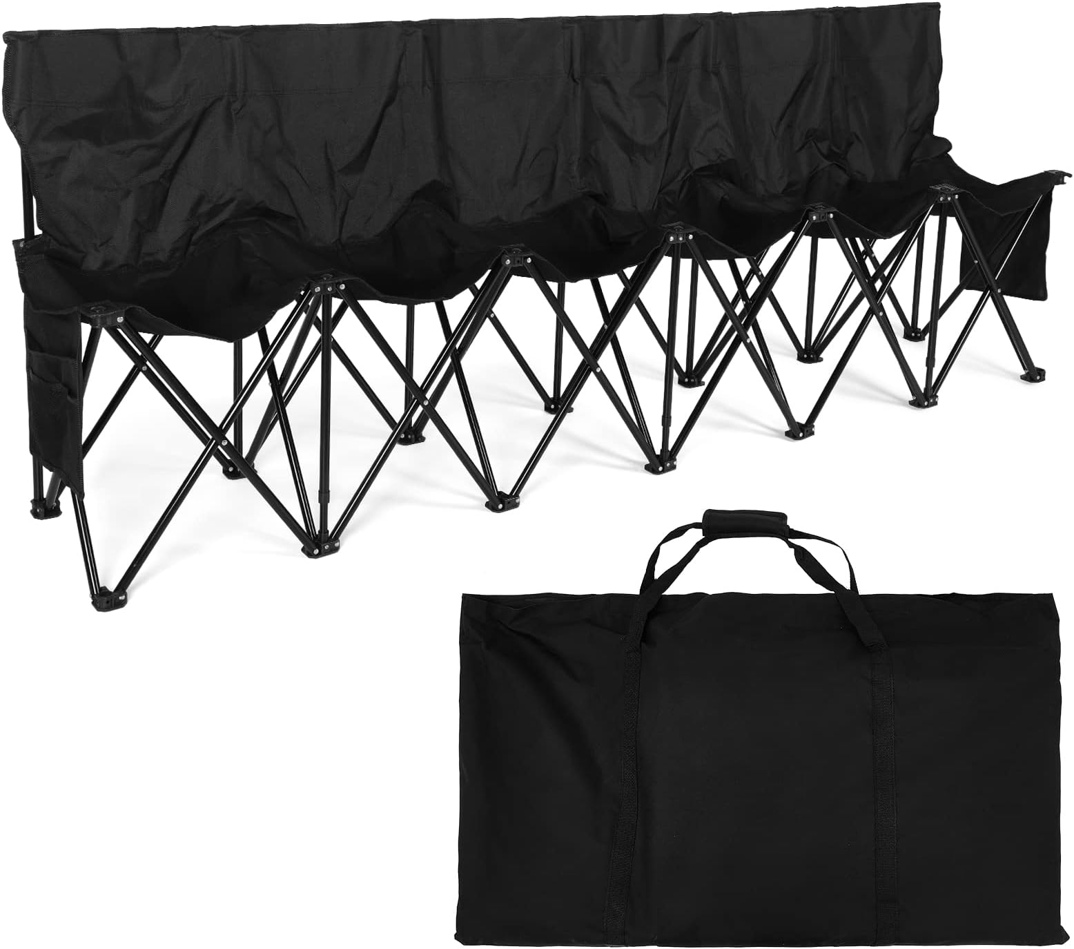 6 Seats Folding Soccer Bench Chair Portable Team Sports Sideline Bench for Football Camp Travel Events Outdoor Seating with Storage Bag(Black)