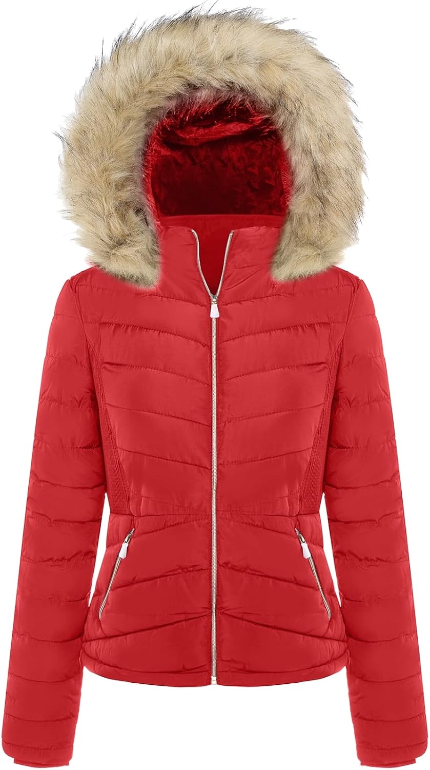 BodiLove Women's Warm Winter Coat Quilted Puffer Jacket with Sliming Elastic Waistline