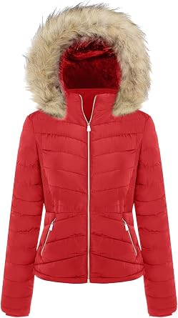 BodiLove Womens Warm Winter Coat Quilted Puffer Jacket with Sliming Elastic Waistline