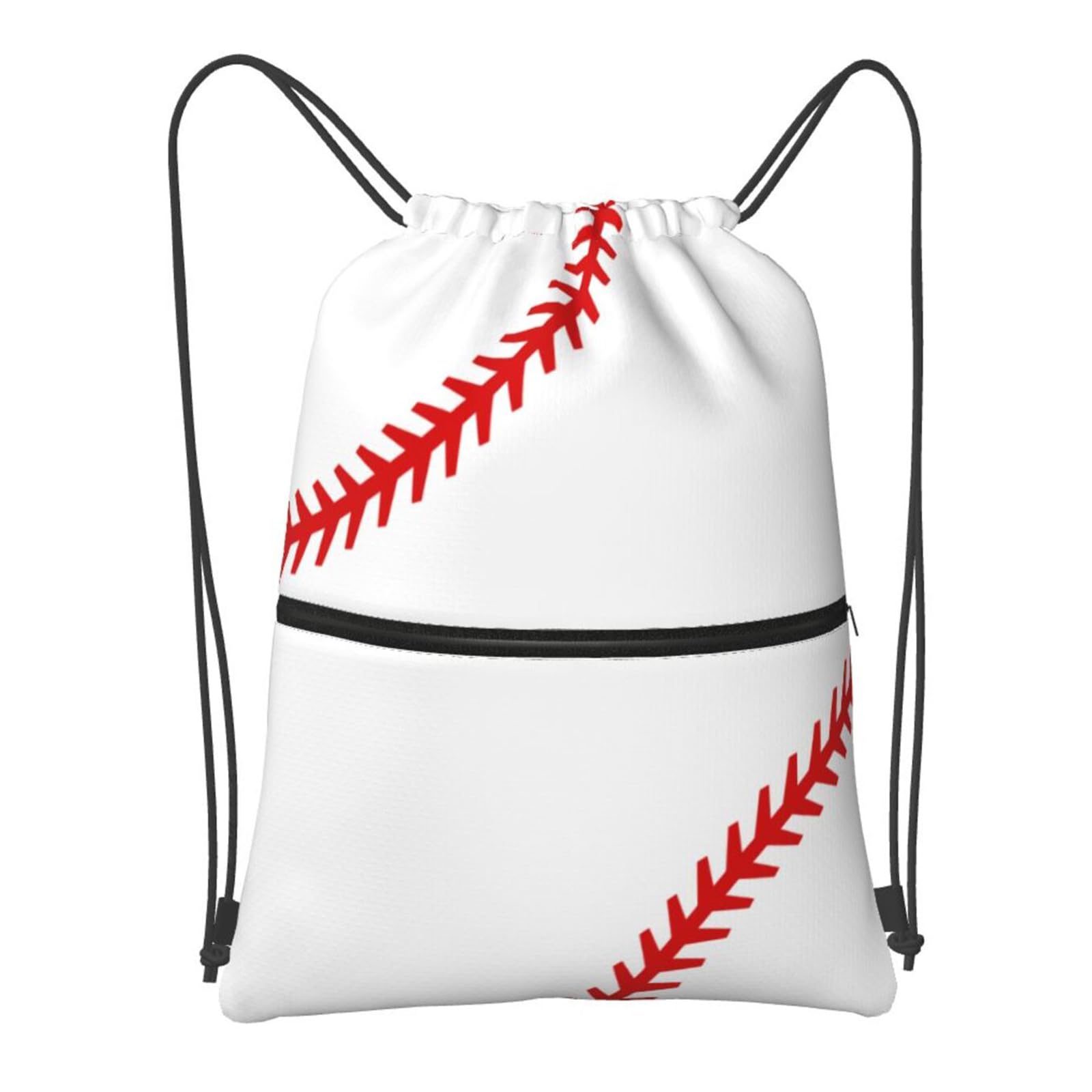 GardEssere White Baseball Drawstring Bags Drawstring Gym Bag Waterproof Drawstring Backpack with Zipper Pocket for Kids Adults Beach Swimming Pool School Bag โ image 1